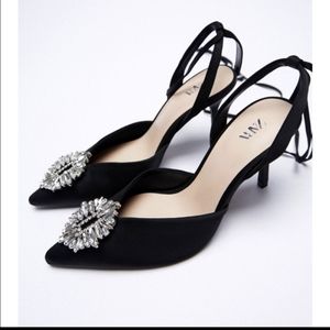 ZARA BLACK RHINESTONE STRAPPY HEELS